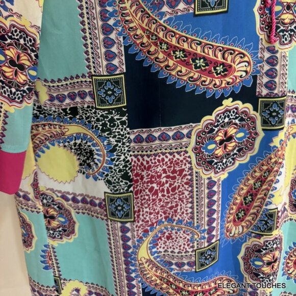 UMGEE Paisley Tunic Dress L Womens Boho Shift Colorful Knit Lined Flared Sleeve - Picture 3 of 12